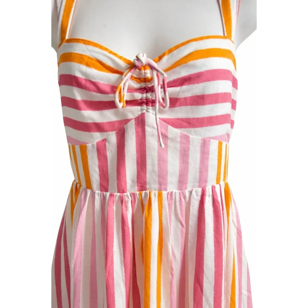 Steve Madden Deyvani Dress Multi Stripe Midi Sun Dress Size 4 Pink Orange Yellow - Picture 2 of 10